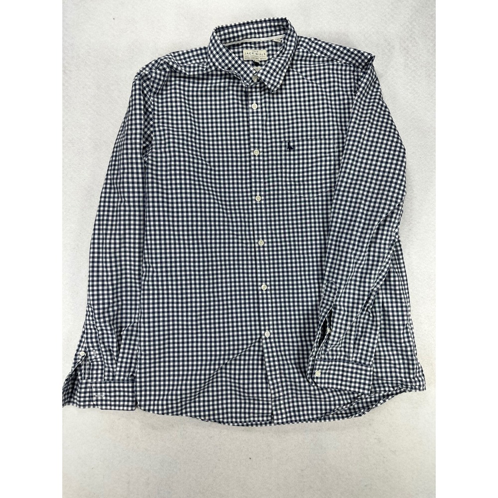 Jack Wills Mens Large Navy Blue Gingham Check Long Sleeve Button Down Shirt L
